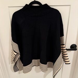 Main Strip Black Striped Mock Neck Poncho Sweater Women’s M/L